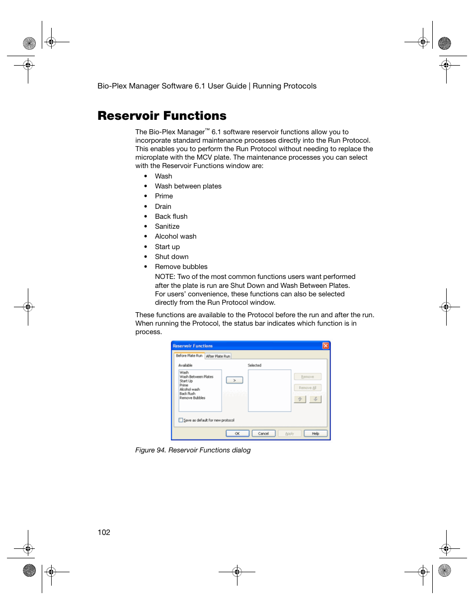 Reservoir functions | Bio-Rad Bio-Plex Software® Upgrades and Conversions User Manual | Page 114 / 260