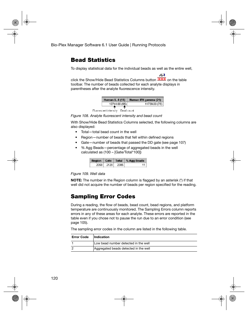 Bead statistics, Sampling error codes, Bead statistics sampling error codes | Bio-Rad Bio-Plex Software® Upgrades and Conversions User Manual | Page 132 / 260