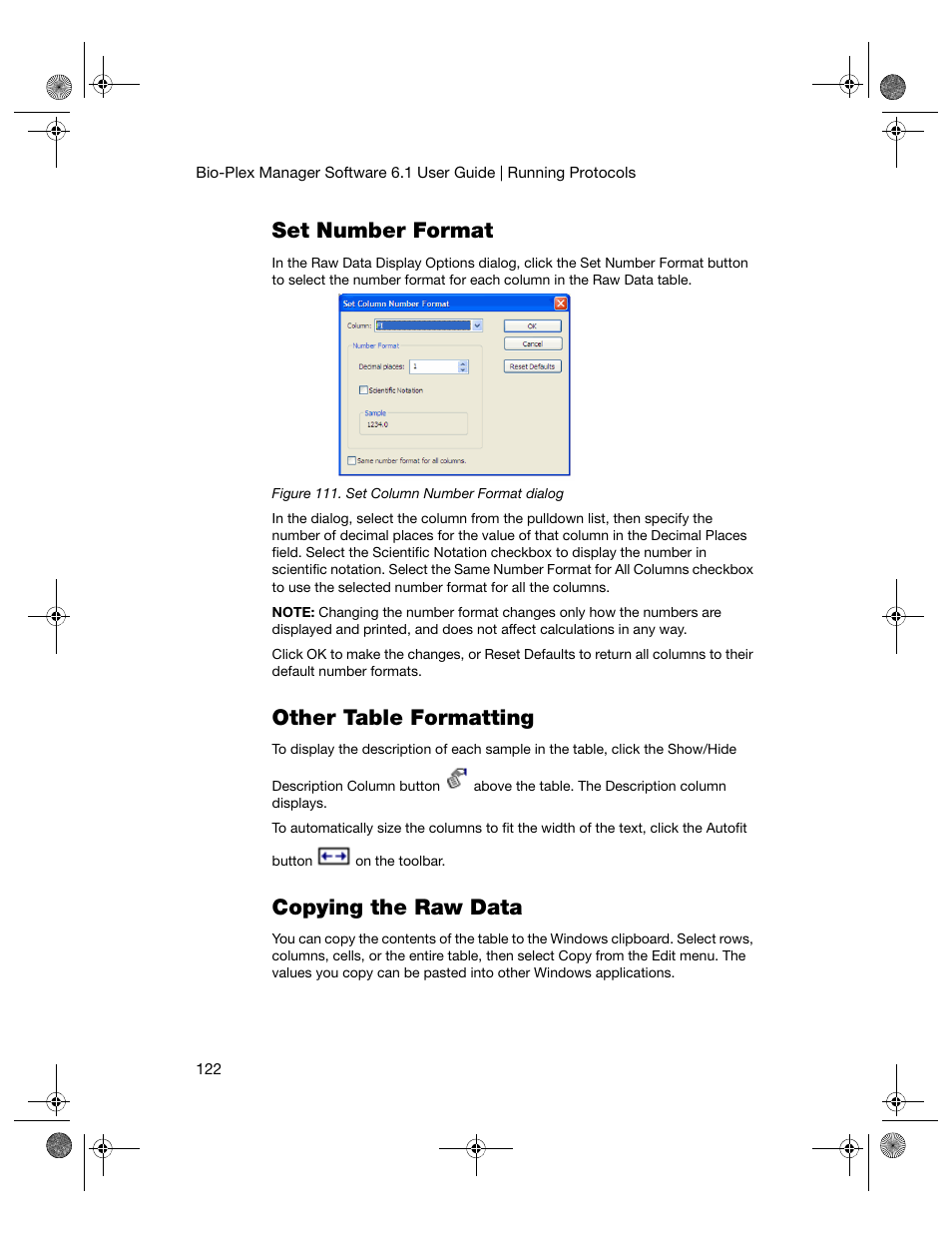 Set number format, Other table formatting, Copying the raw data | Bio-Rad Bio-Plex Software® Upgrades and Conversions User Manual | Page 134 / 260