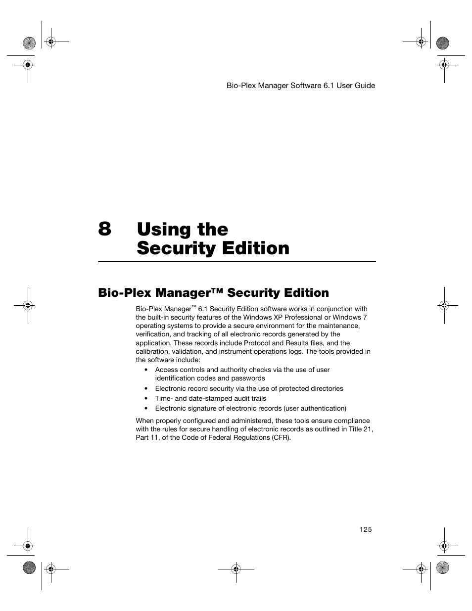 8 using the security edition, Bio-plex manager™ security edition, Chapter 8. using the security edition | Using the security edition | Bio-Rad Bio-Plex Software® Upgrades and Conversions User Manual | Page 137 / 260