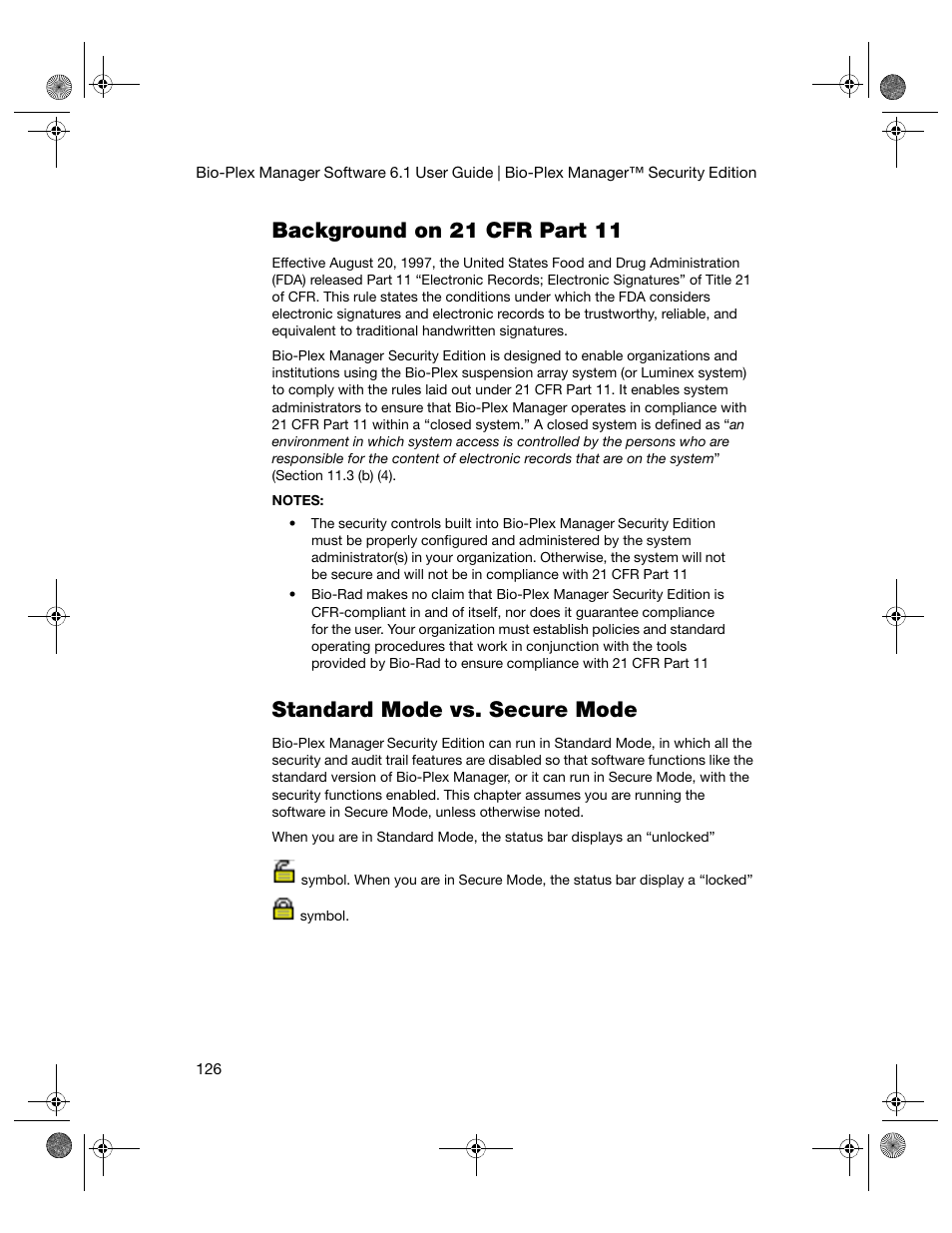 Background on 21 cfr part 11, Standard mode vs. secure mode | Bio-Rad Bio-Plex Software® Upgrades and Conversions User Manual | Page 138 / 260