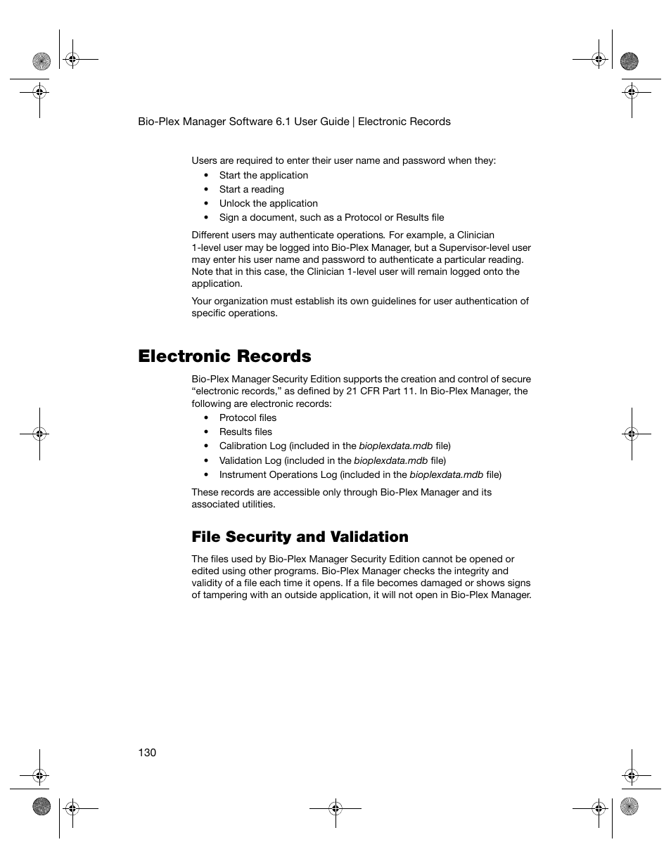 Electronic records, File security and validation | Bio-Rad Bio-Plex Software® Upgrades and Conversions User Manual | Page 142 / 260