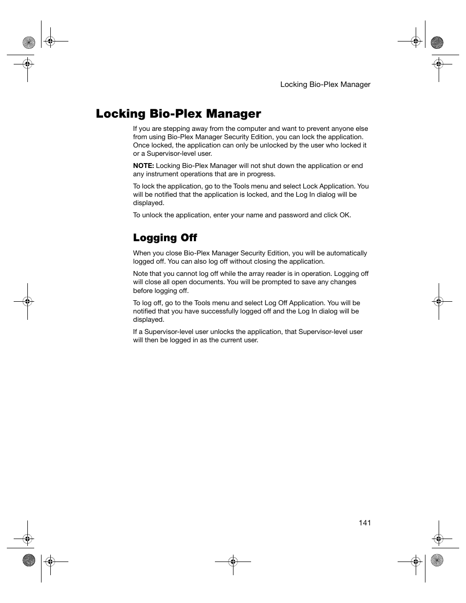 Locking bio-plex manager, Logging off | Bio-Rad Bio-Plex Software® Upgrades and Conversions User Manual | Page 153 / 260