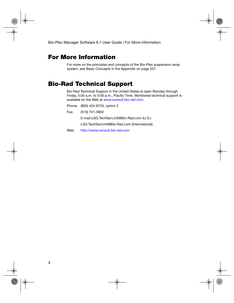 For more information, Bio-rad technical support, For more information bio-rad technical support | Bio-Rad Bio-Plex Software® Upgrades and Conversions User Manual | Page 16 / 260
