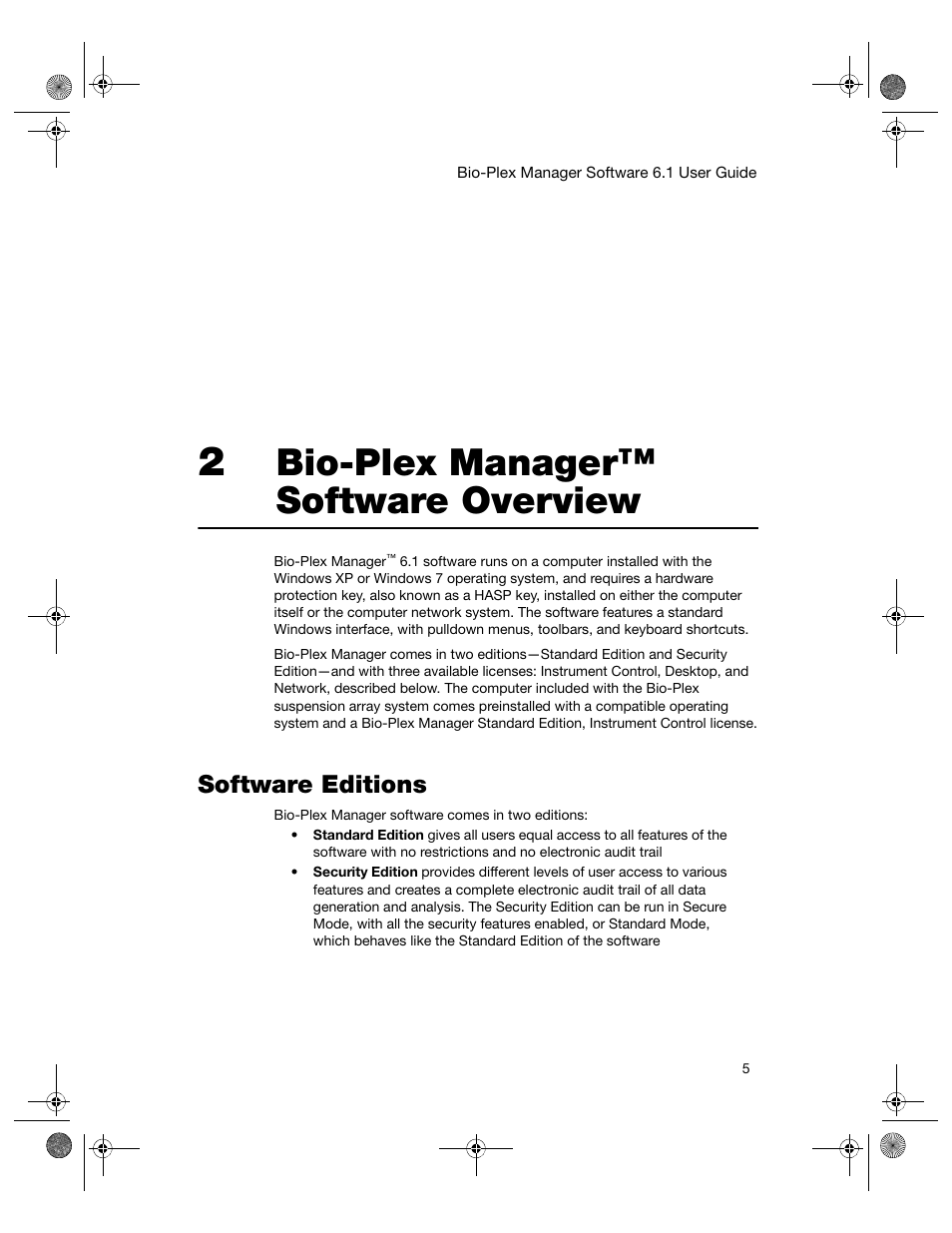 2 bio-plex manager™ software overview, Software editions, Chapter 2. bio-plex manager™ software overview | Bio-plex manager™ software overview | Bio-Rad Bio-Plex Software® Upgrades and Conversions User Manual | Page 17 / 260