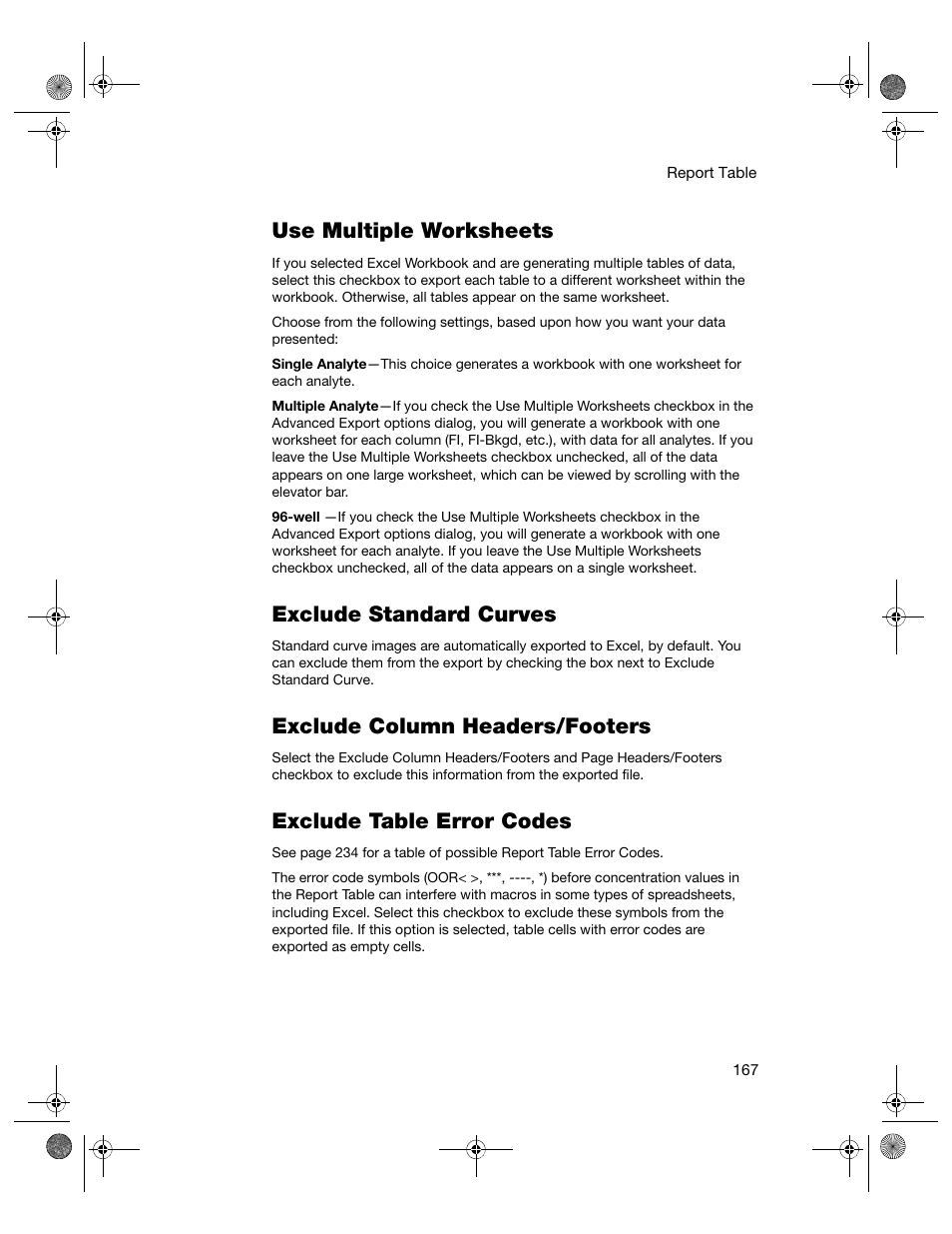Use multiple worksheets, Exclude standard curves, Exclude column headers/footers | Exclude table error codes | Bio-Rad Bio-Plex Software® Upgrades and Conversions User Manual | Page 179 / 260