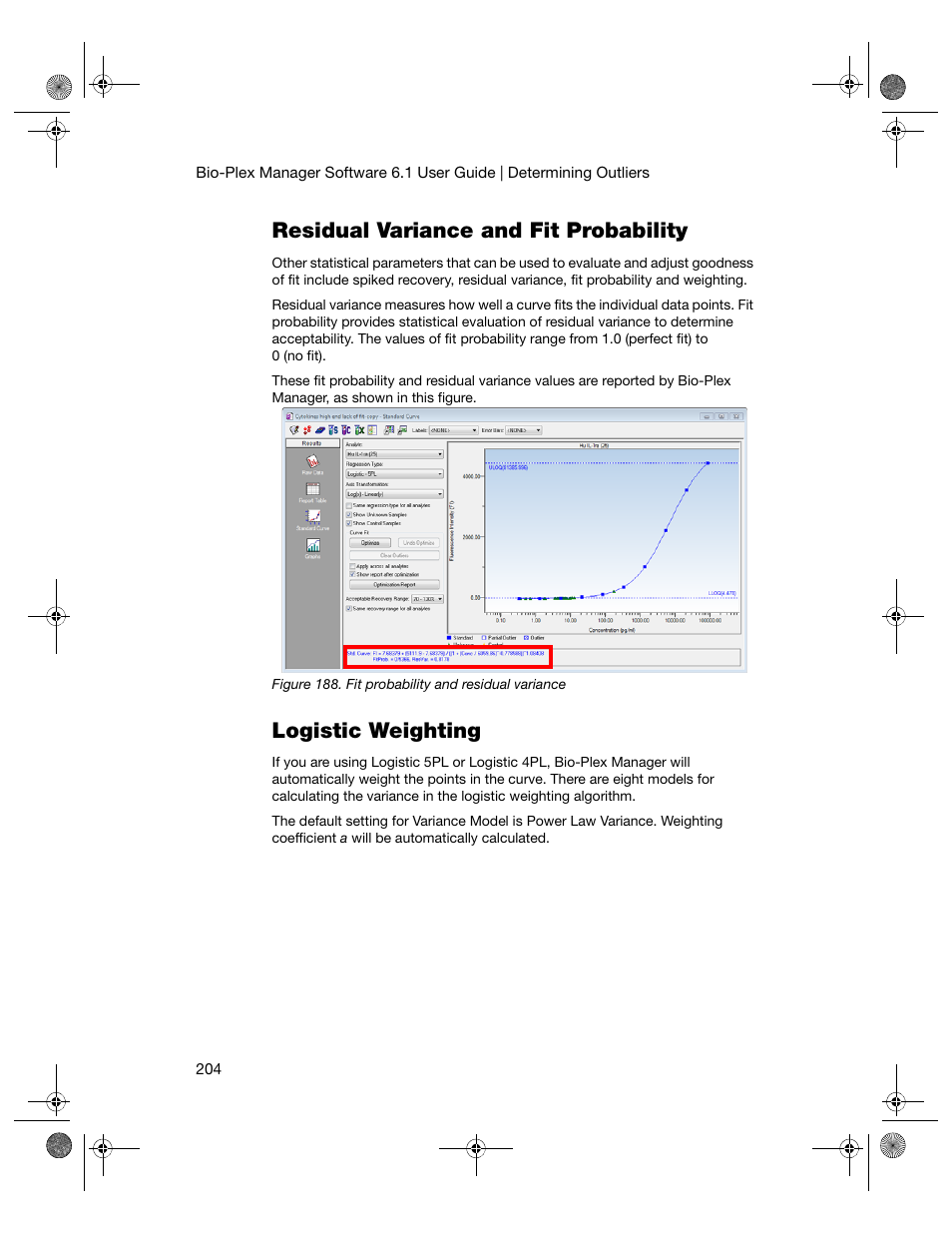 Residual variance and fit probability, Logistic weighting | Bio-Rad Bio-Plex Software® Upgrades and Conversions User Manual | Page 216 / 260