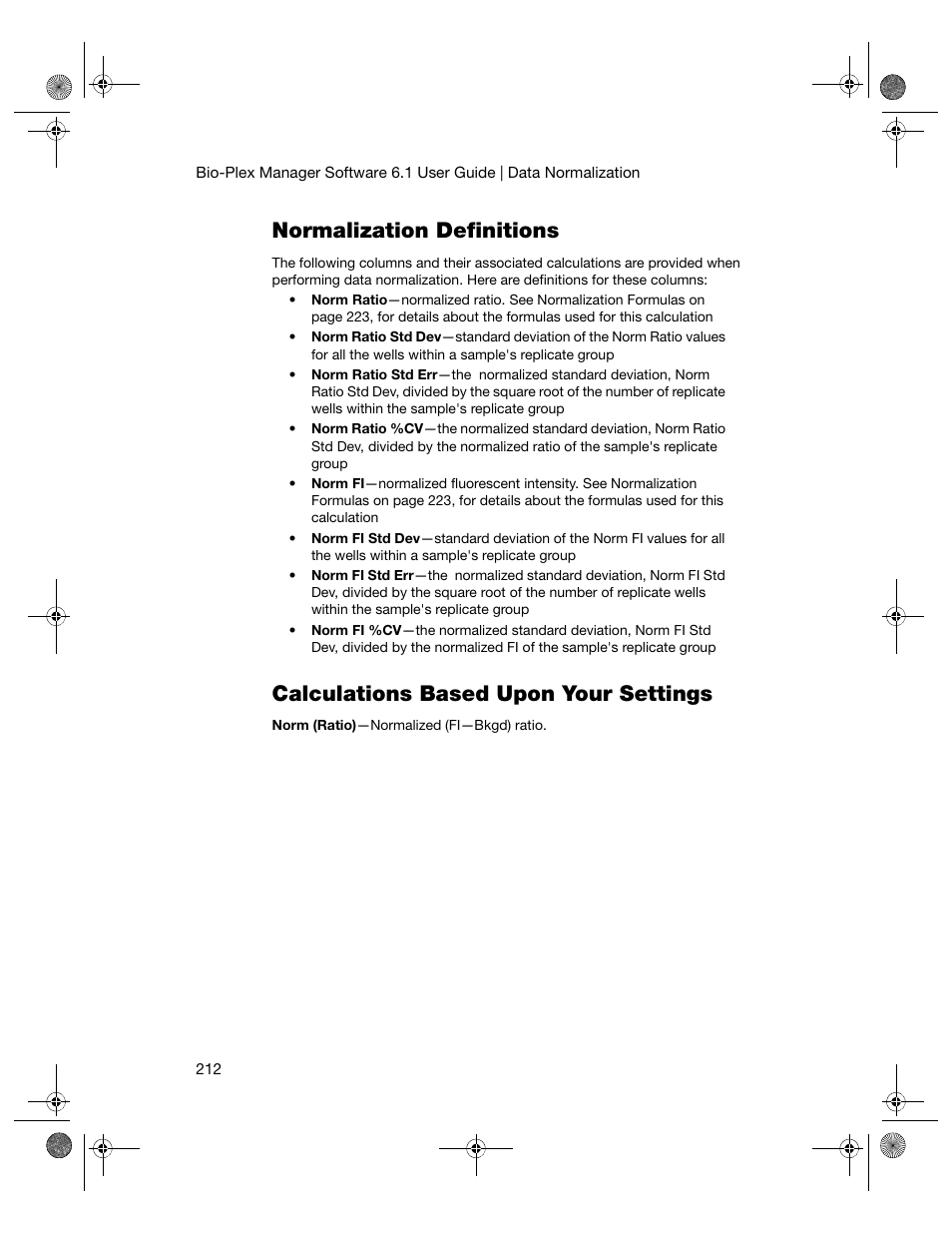 Normalization definitions, Calculations based upon your settings | Bio-Rad Bio-Plex Software® Upgrades and Conversions User Manual | Page 224 / 260