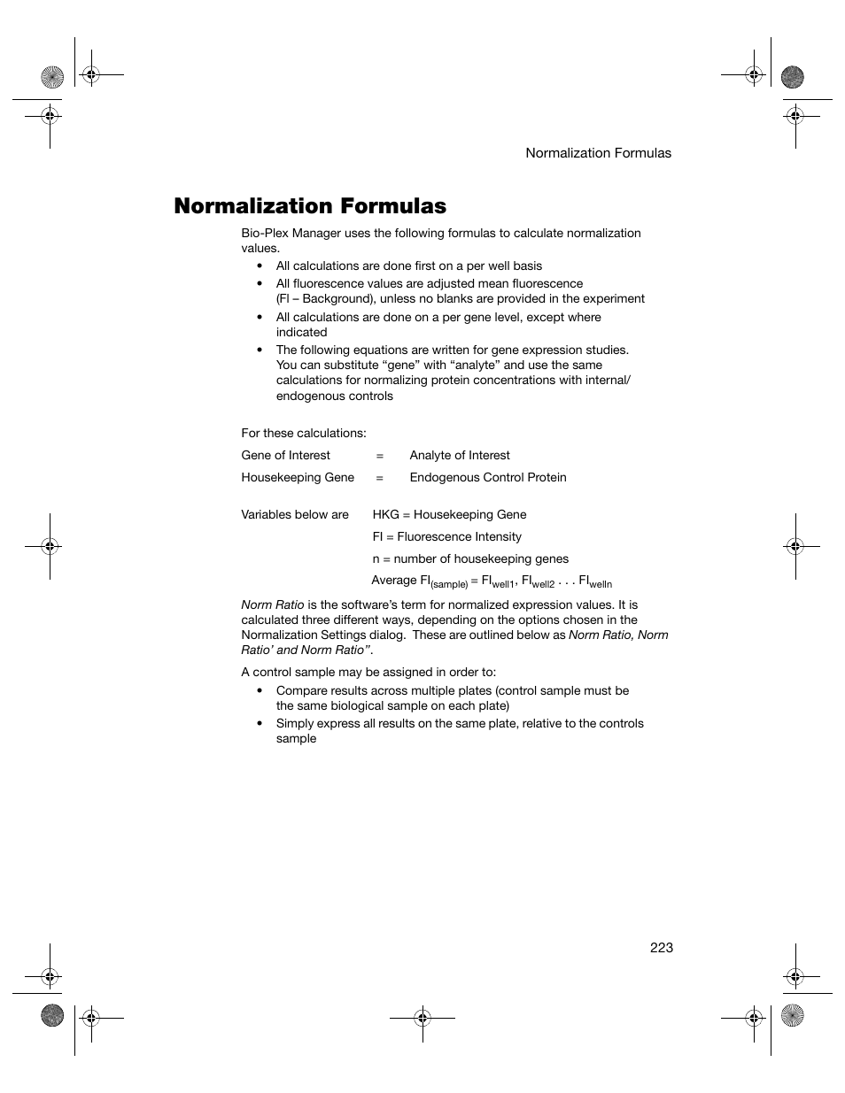 Normalization formulas | Bio-Rad Bio-Plex Software® Upgrades and Conversions User Manual | Page 235 / 260