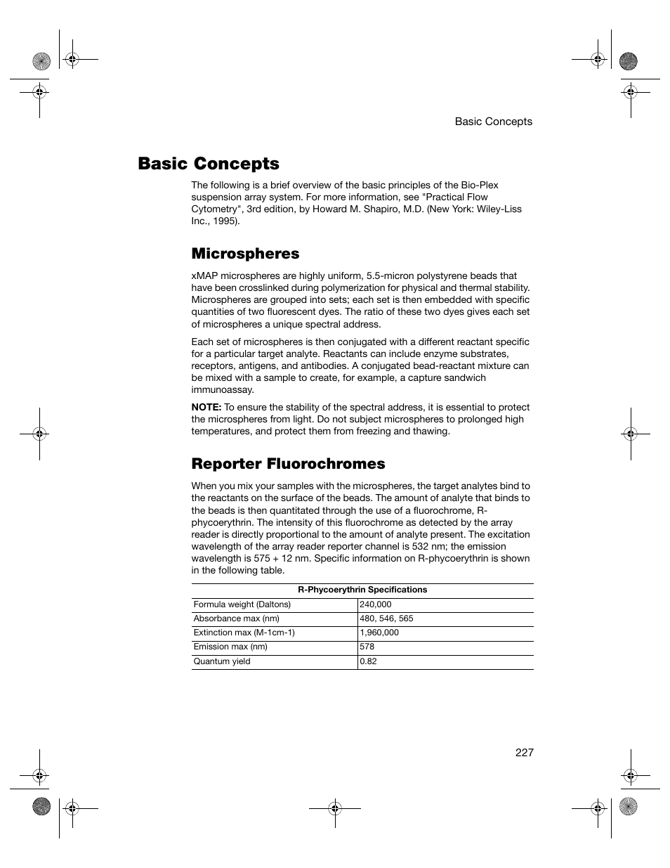 Basic concepts, Microspheres, Reporter fluorochromes | Microspheres reporter fluorochromes | Bio-Rad Bio-Plex Software® Upgrades and Conversions User Manual | Page 239 / 260