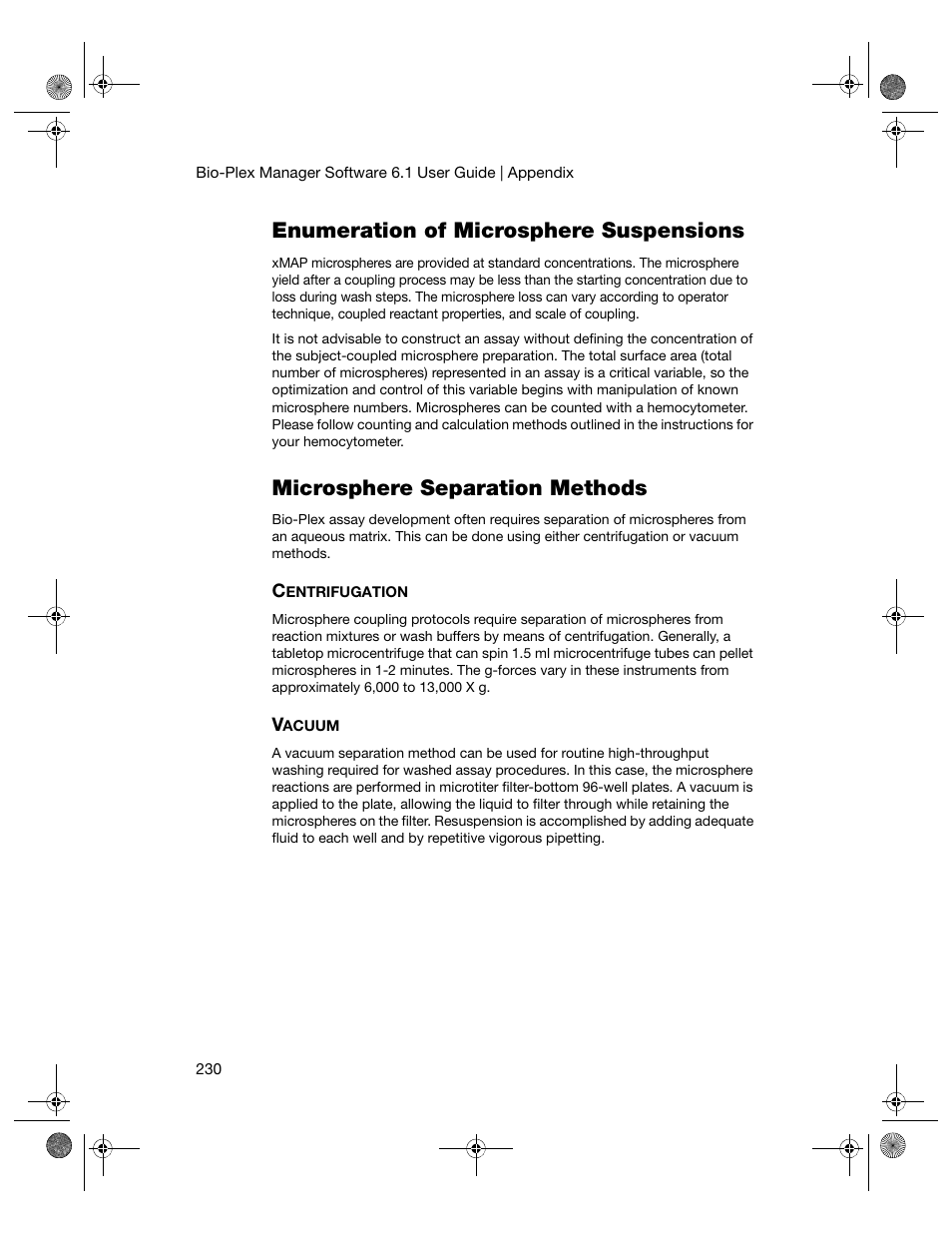 Enumeration of microsphere suspensions, Microsphere separation methods | Bio-Rad Bio-Plex Software® Upgrades and Conversions User Manual | Page 242 / 260
