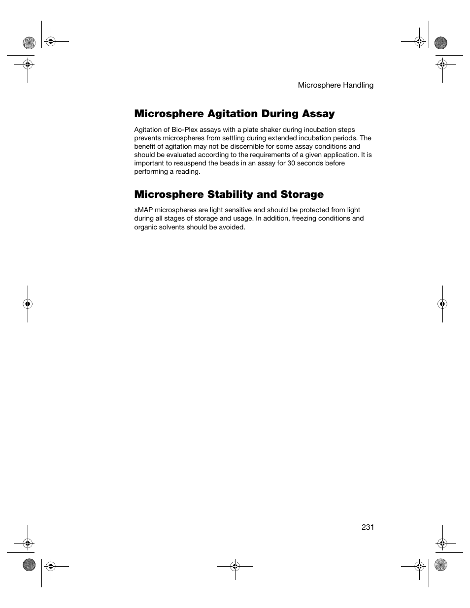 Microsphere agitation during assay, Microsphere stability and storage | Bio-Rad Bio-Plex Software® Upgrades and Conversions User Manual | Page 243 / 260