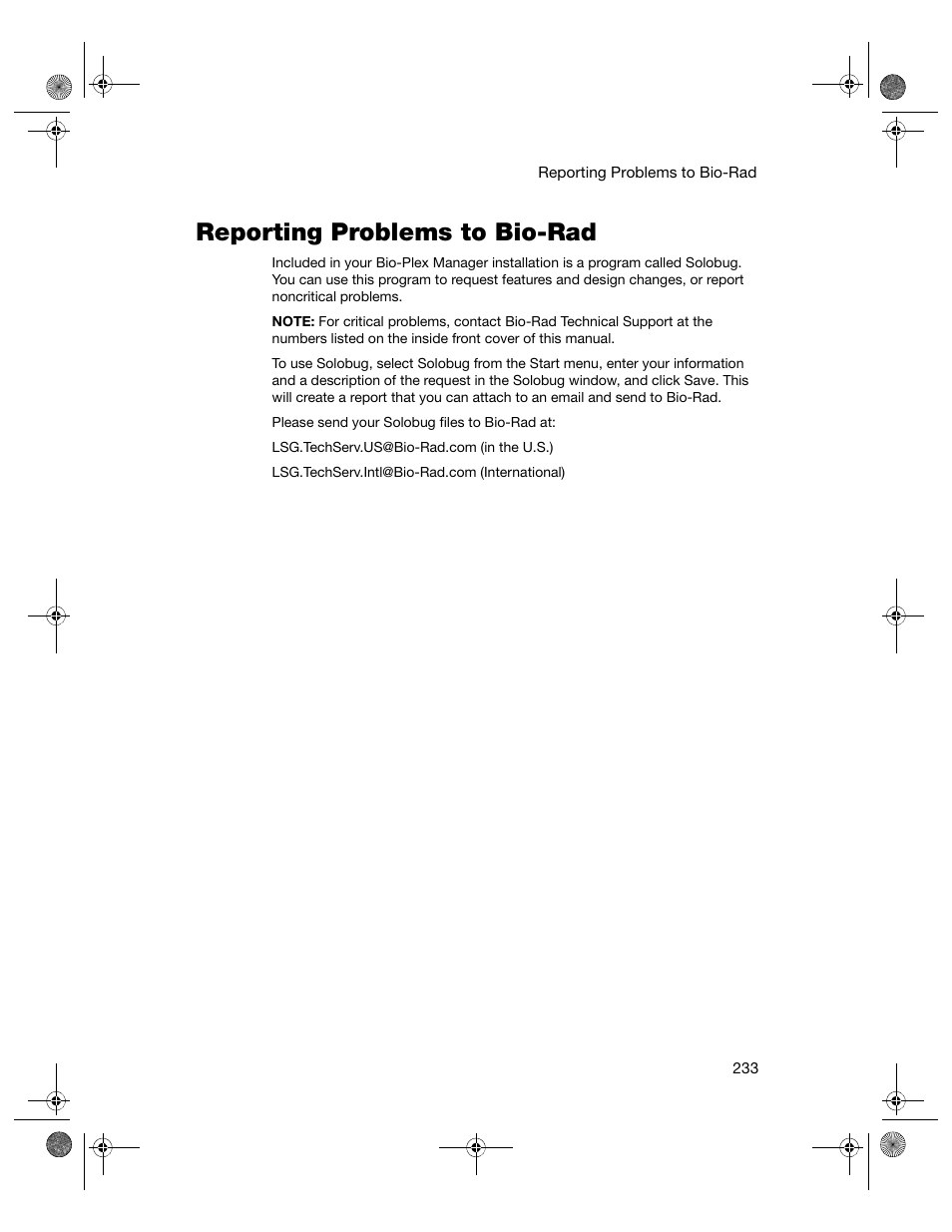 Reporting problems to bio-rad | Bio-Rad Bio-Plex Software® Upgrades and Conversions User Manual | Page 245 / 260