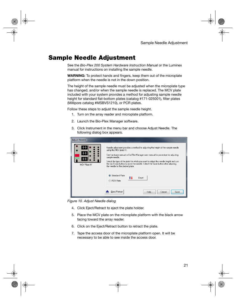 Sample needle adjustment | Bio-Rad Bio-Plex Software® Upgrades and Conversions User Manual | Page 33 / 260