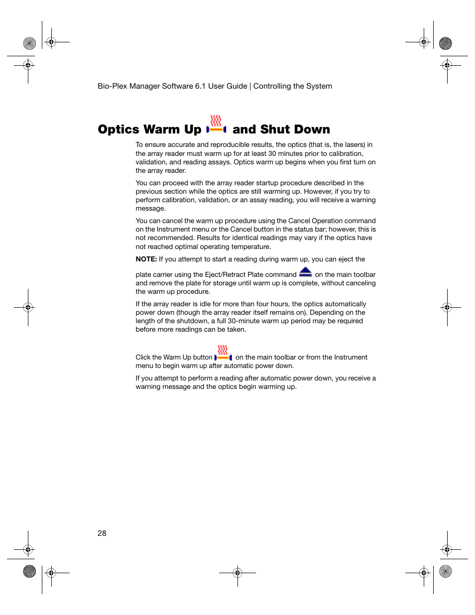 Optics warm up and shut down | Bio-Rad Bio-Plex Software® Upgrades and Conversions User Manual | Page 40 / 260