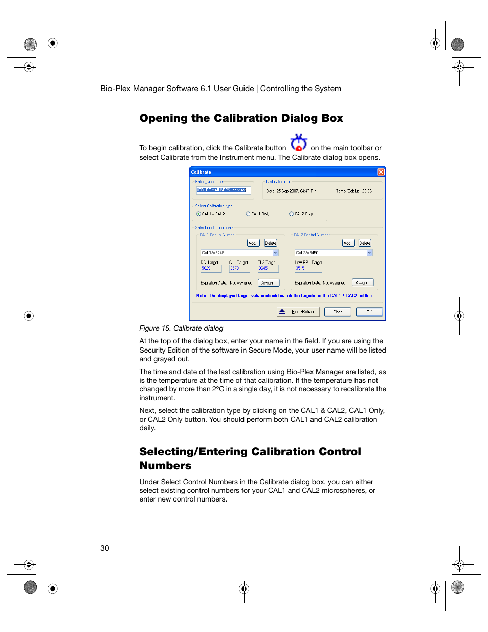 Opening the calibration dialog box, Selecting/entering calibration control numbers | Bio-Rad Bio-Plex Software® Upgrades and Conversions User Manual | Page 42 / 260