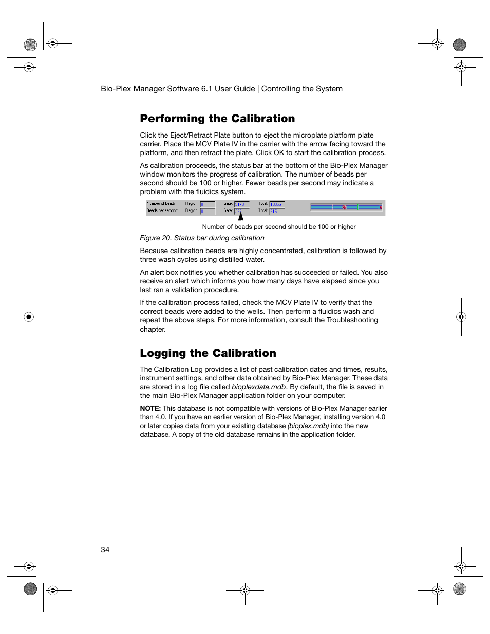 Performing the calibration, Logging the calibration, Performing the calibration logging the calibration | Bio-Rad Bio-Plex Software® Upgrades and Conversions User Manual | Page 46 / 260