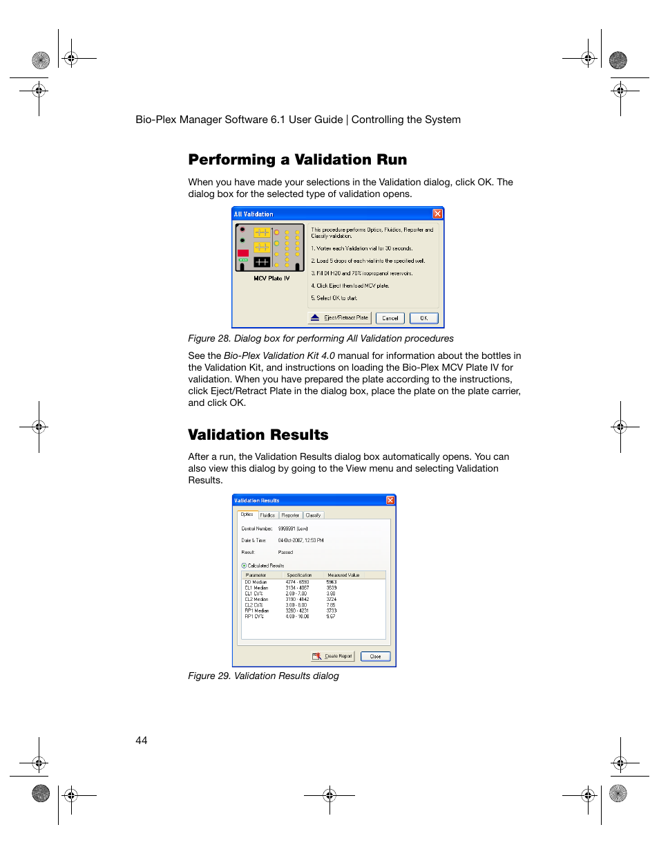 Performing a validation run, Validation results, Performing a validation run validation results | Bio-Rad Bio-Plex Software® Upgrades and Conversions User Manual | Page 56 / 260