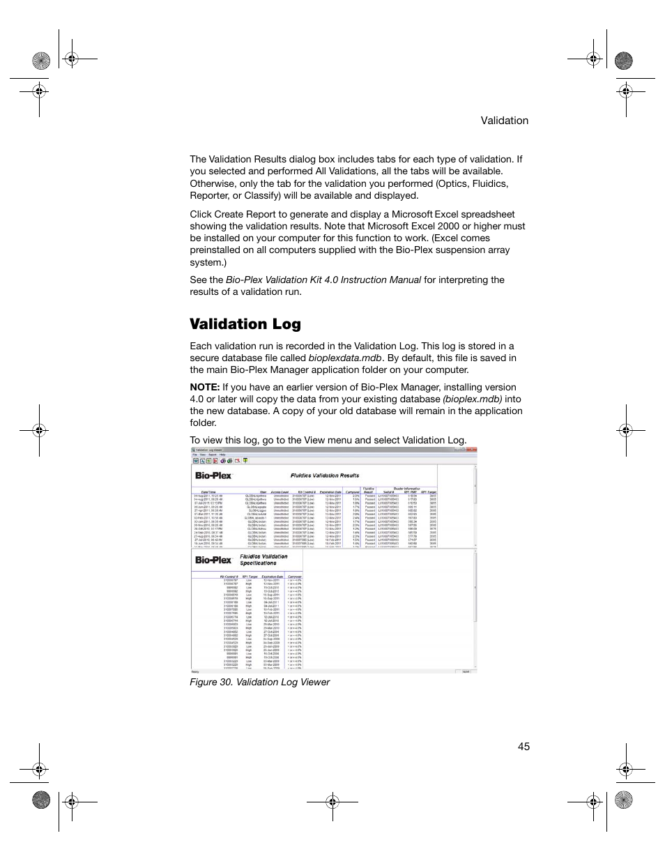 Validation log | Bio-Rad Bio-Plex Software® Upgrades and Conversions User Manual | Page 57 / 260