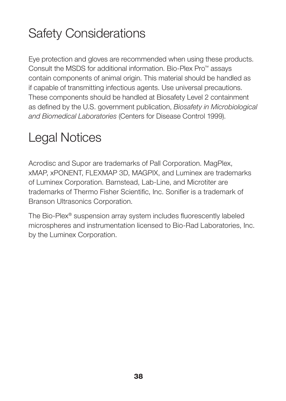 Safety considerations, Legal notices | Bio-Rad Human Inflammation Assays User Manual | Page 40 / 42