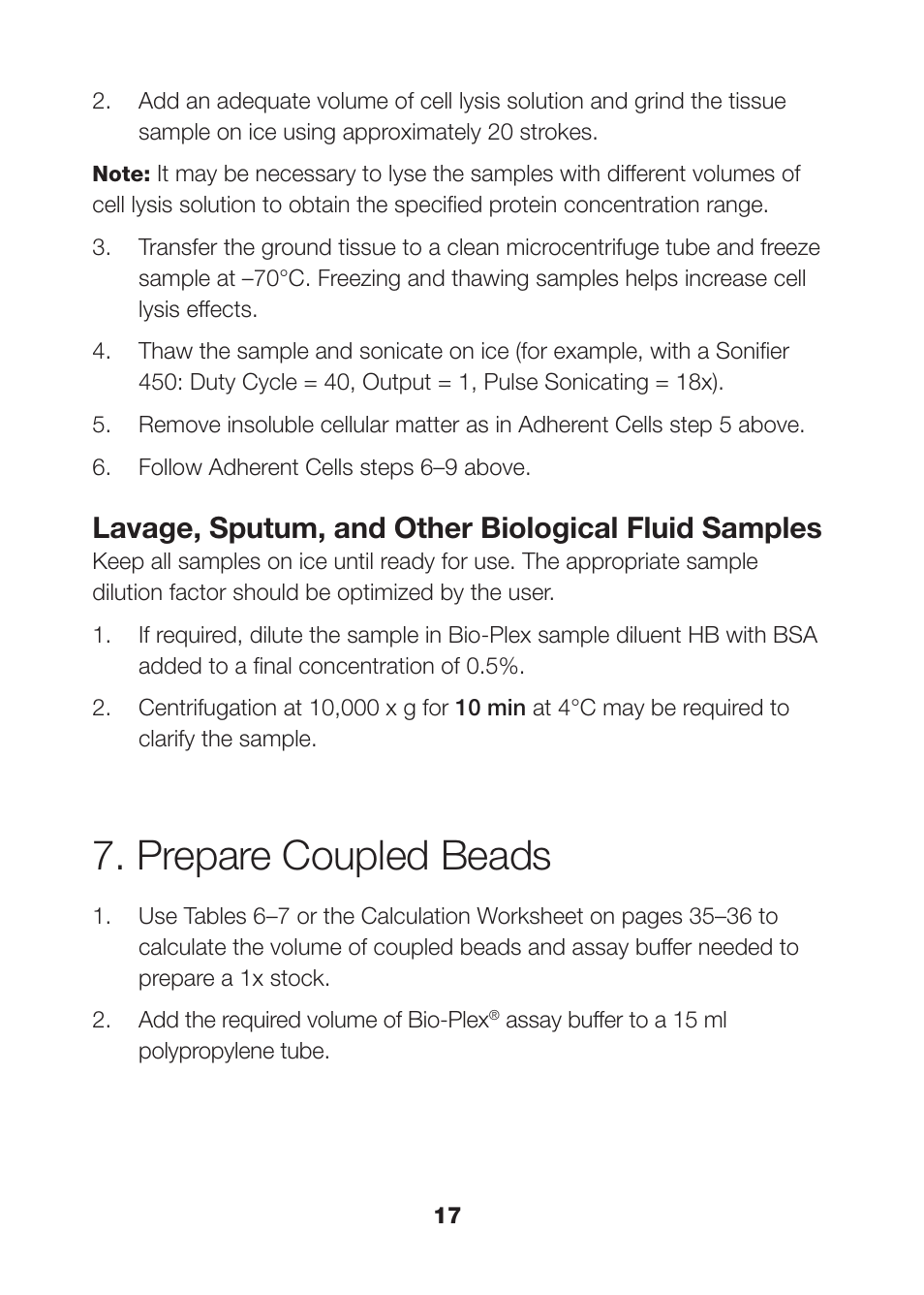 Prepare coupled beads, Lavage, sputum, and other biological fluid samples | Bio-Rad Human MMP and TIMP Assays User Manual | Page 19 / 42