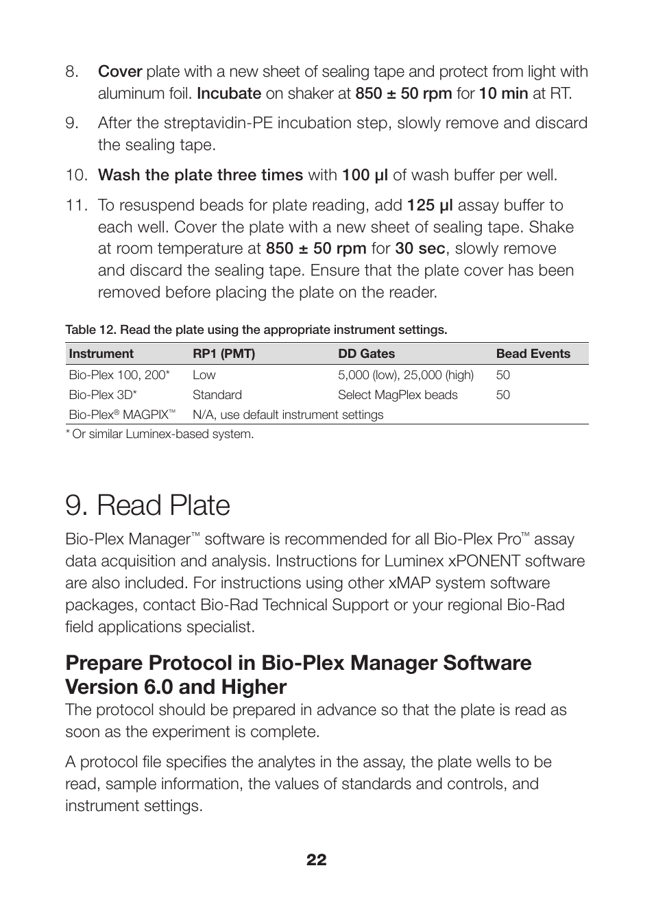 Read plate | Bio-Rad Human MMP and TIMP Assays User Manual | Page 24 / 42