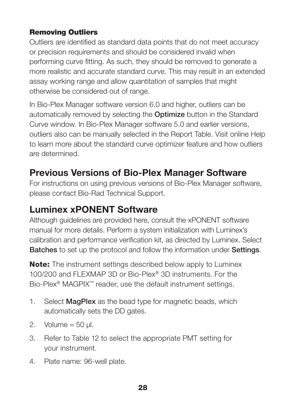 Previous versions of bio-plex manager software, Luminex xponent software | Bio-Rad Human MMP and TIMP Assays User Manual | Page 30 / 42