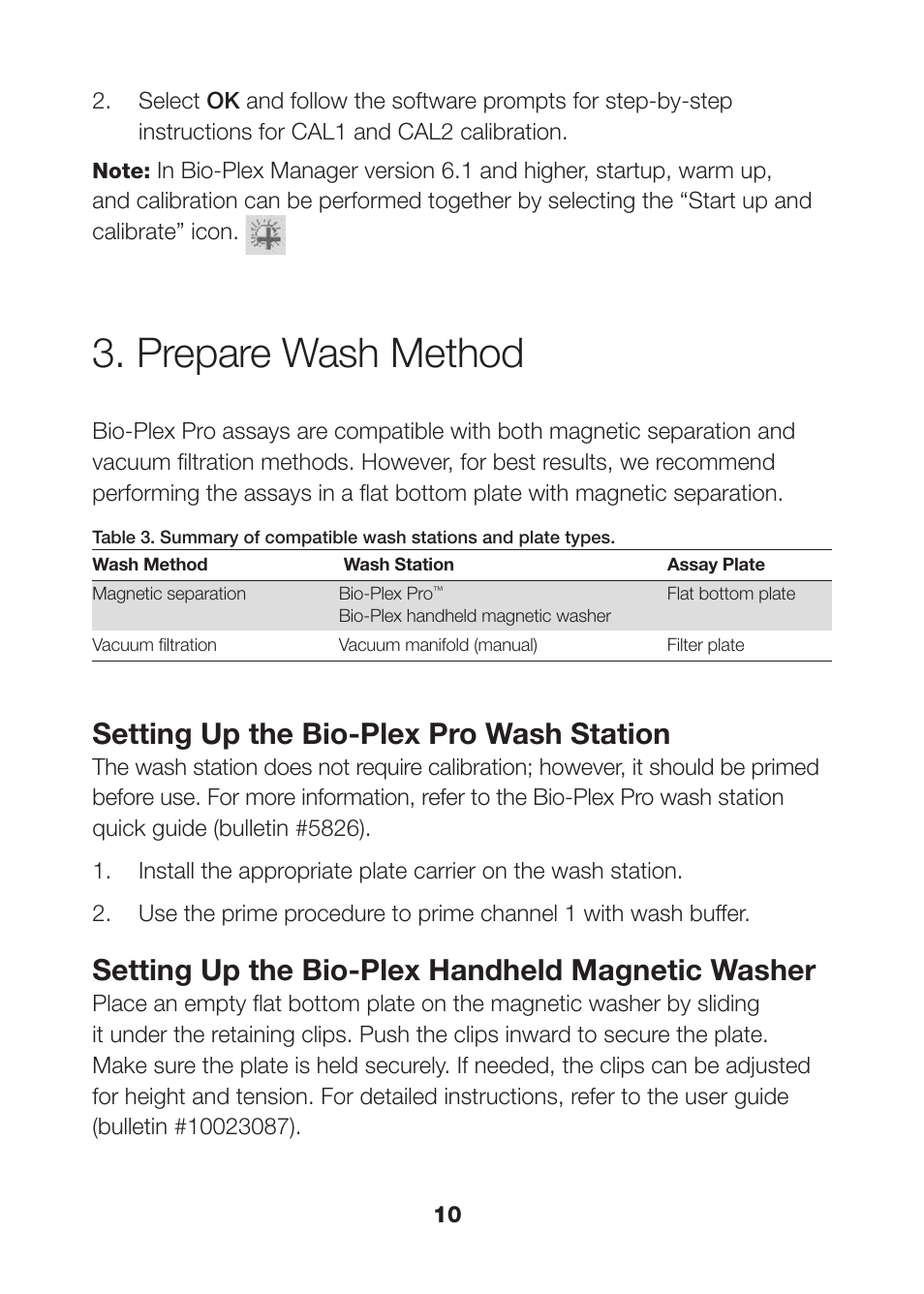 Prepare wash method, Prepare wash method 10, Setting up the bio-plex pro wash station | Setting up the bio-plex handheld magnetic washer | Bio-Rad Human MMP and TIMP Assays User Manual | Page 12 / 39