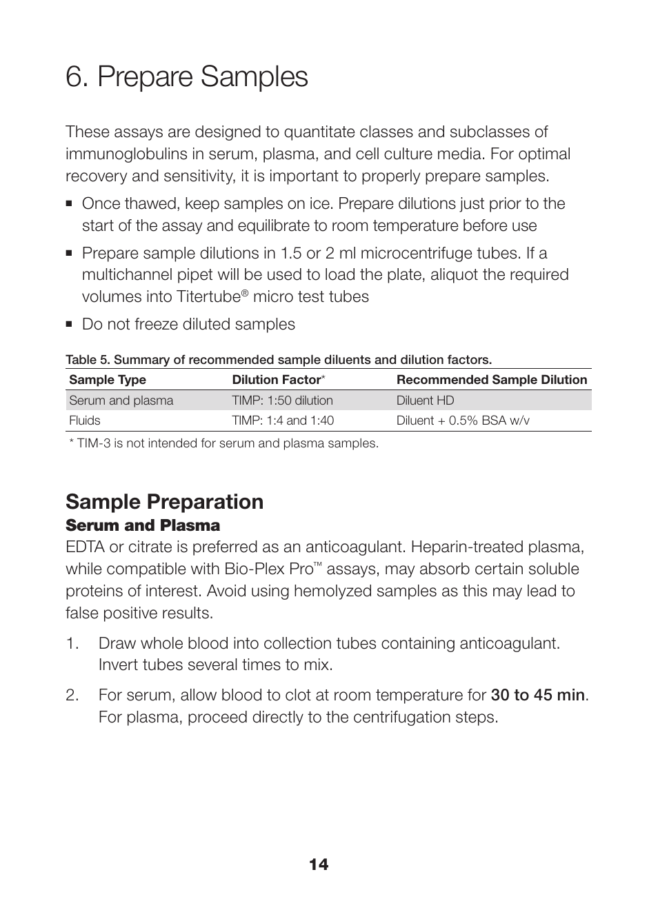 Prepare samples, Prepare samples 14, Sample preparation | Bio-Rad Human MMP and TIMP Assays User Manual | Page 16 / 39