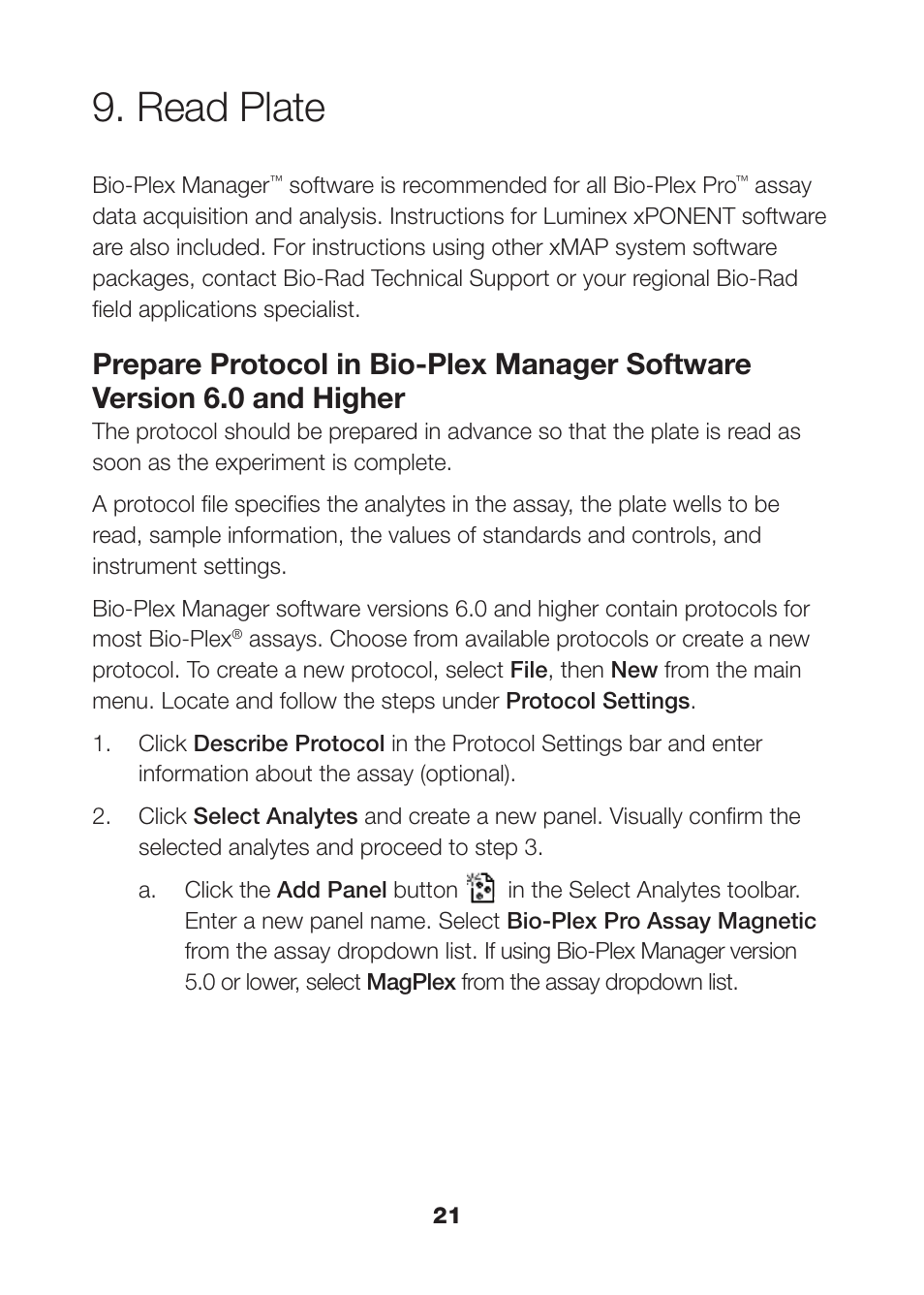 Read plate, Read plate 21 | Bio-Rad Human MMP and TIMP Assays User Manual | Page 23 / 39