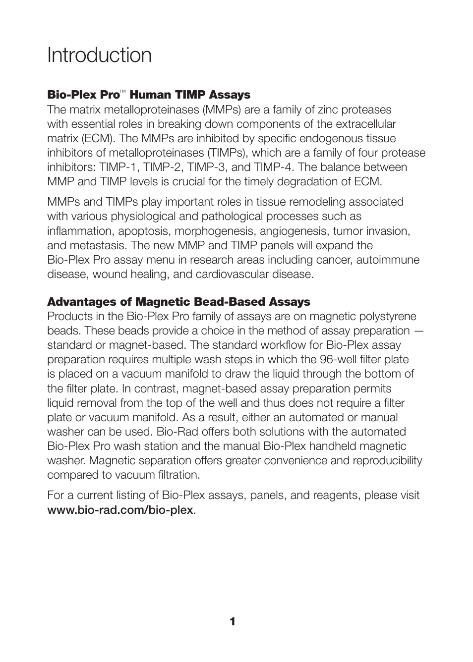 Introduction, Introduction 1 | Bio-Rad Human MMP and TIMP Assays User Manual | Page 3 / 39