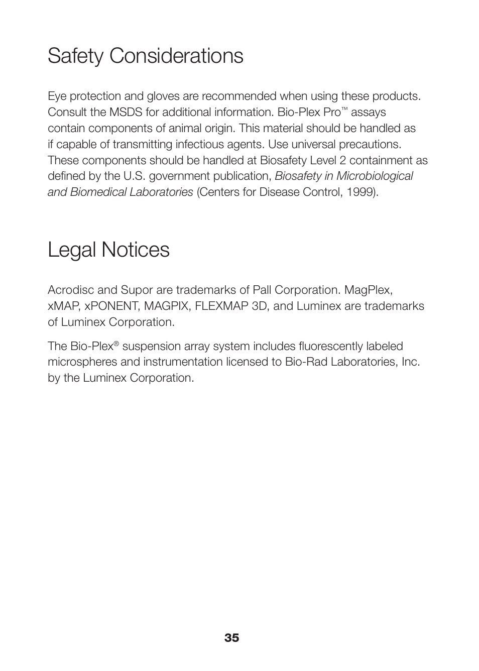 Safety considerations, Legal notices | Bio-Rad Human MMP and TIMP Assays User Manual | Page 37 / 39