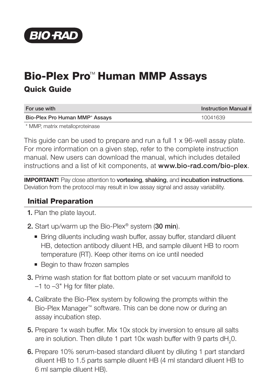Bio-Rad Human MMP and TIMP Assays User Manual | 4 pages