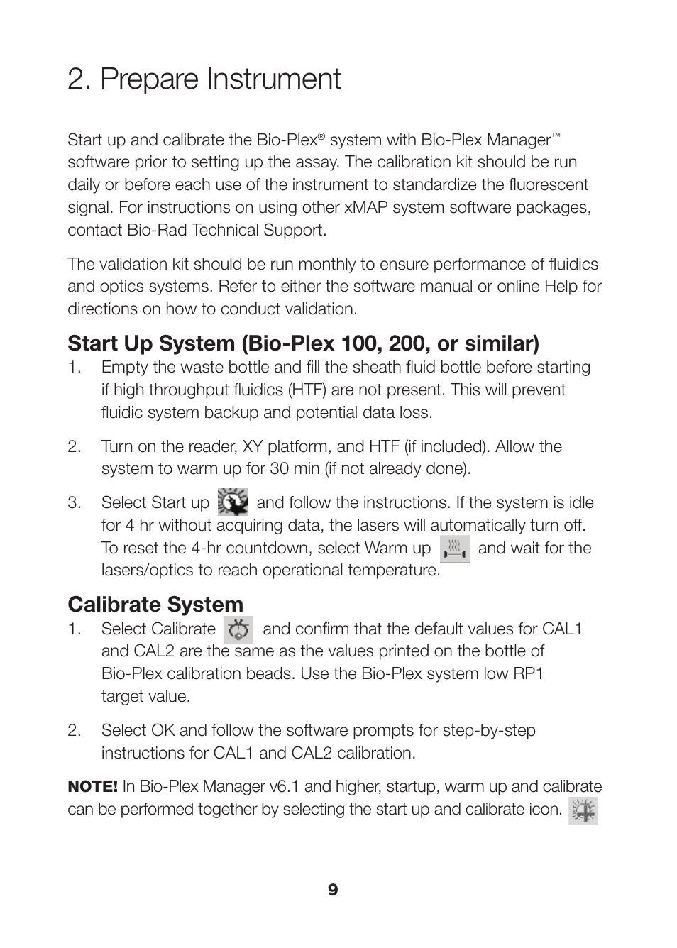 Prepare instrument, Calibrate system | Bio-Rad Bio-Plex Pro™ Human Th17 Cytokine Assays User Manual | Page 11 / 42