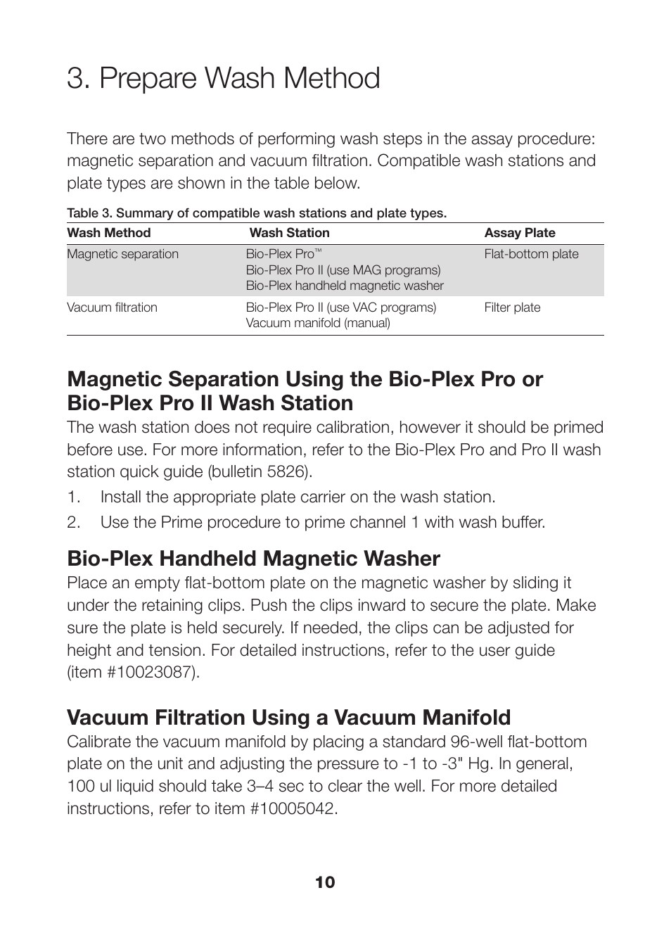 Prepare wash method, Bio-plex handheld magnetic washer, Vacuum filtration using a vacuum manifold | Bio-Rad Bio-Plex Pro™ Human Th17 Cytokine Assays User Manual | Page 12 / 42