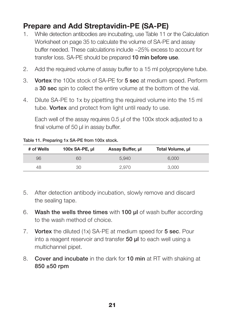 Prepare and add streptavidin-pe (sa-pe) | Bio-Rad Bio-Plex Pro™ Human Th17 Cytokine Assays User Manual | Page 23 / 42