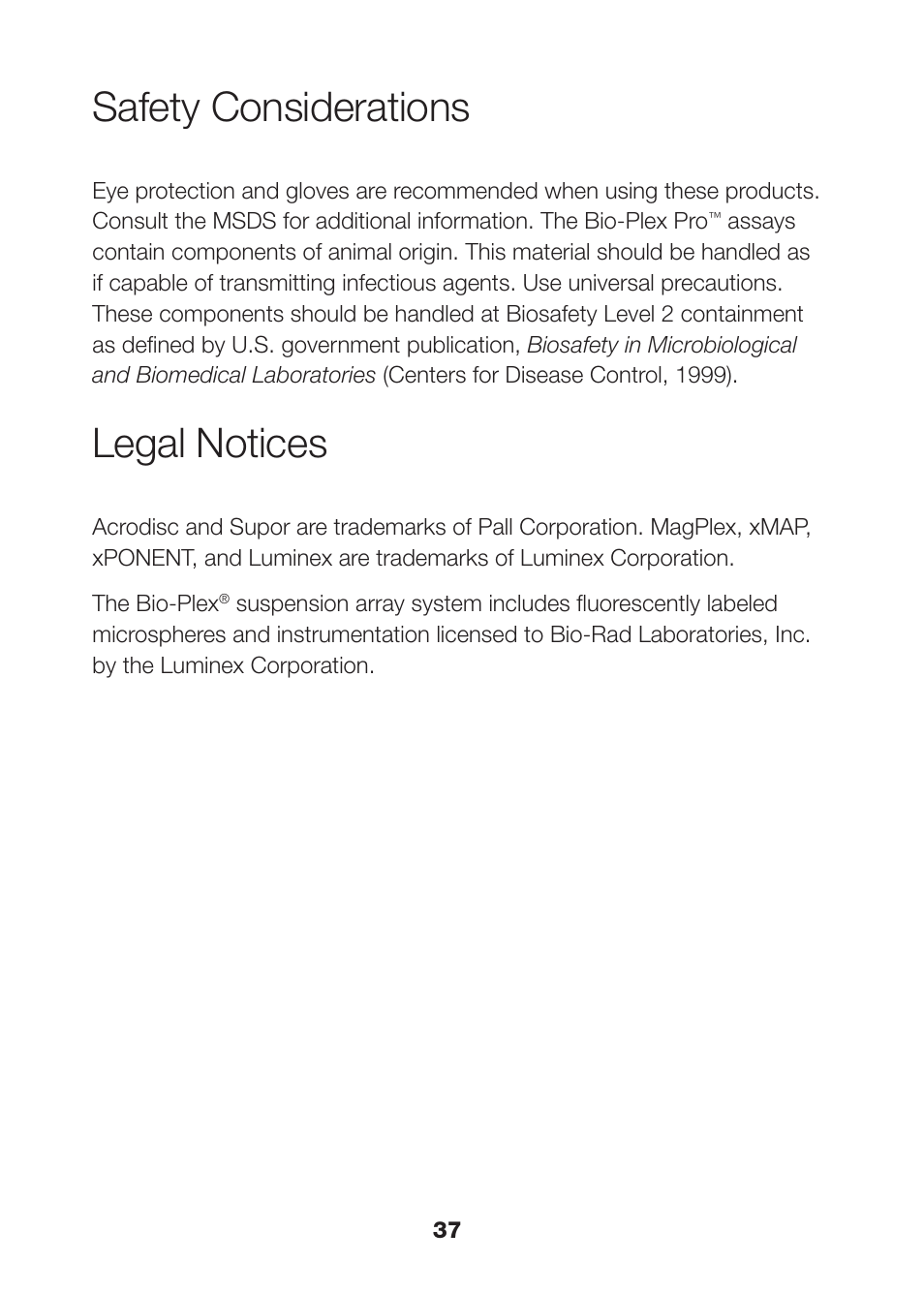 Safety considerations, Legal notices | Bio-Rad Bio-Plex Pro™ Human Th17 Cytokine Assays User Manual | Page 39 / 42