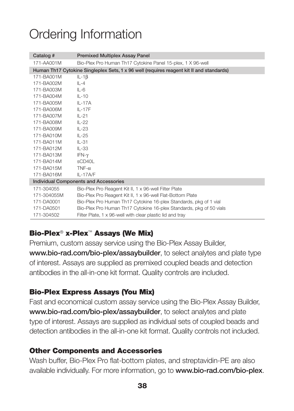 Ordering information, Bio-plex, X-plex | Bio-Rad Bio-Plex Pro™ Human Th17 Cytokine Assays User Manual | Page 40 / 42