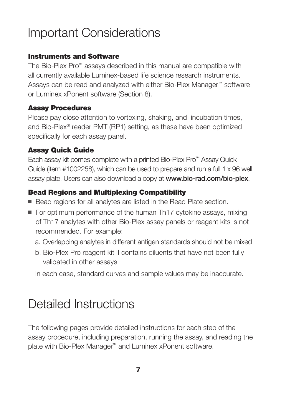 Lmportant considerations, Detailed instructions | Bio-Rad Bio-Plex Pro™ Human Th17 Cytokine Assays User Manual | Page 9 / 42