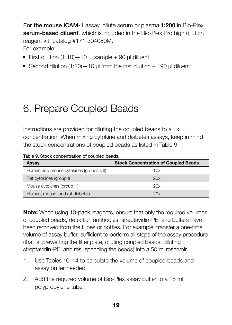 Prepare coupled beads | Bio-Rad Bio-Plex Pro™ Rat Cytokine, Chemokine, and Growth Factor Assays User Manual | Page 21 / 49