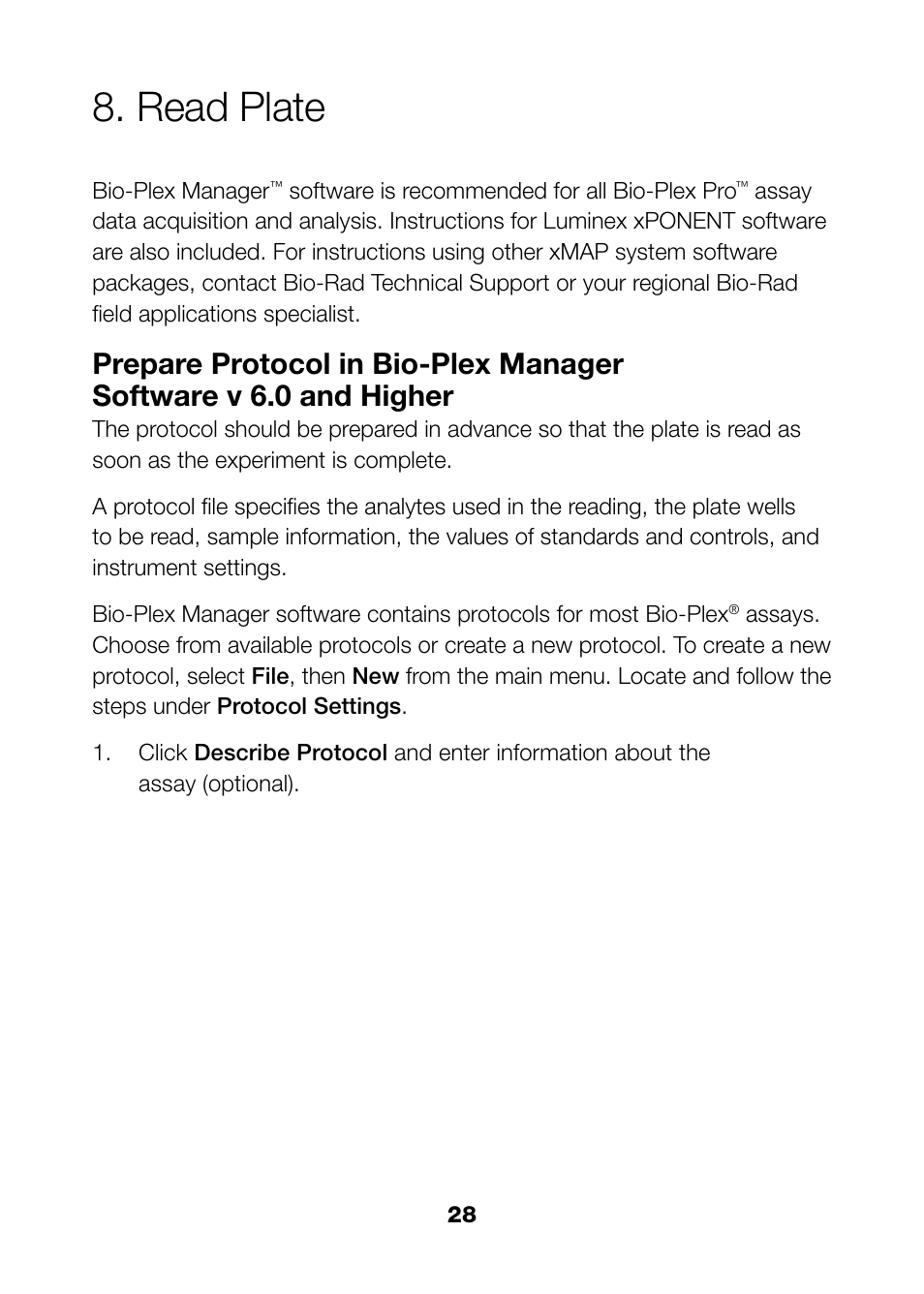 Read plate | Bio-Rad Bio-Plex Pro™ Rat Cytokine, Chemokine, and Growth Factor Assays User Manual | Page 30 / 49