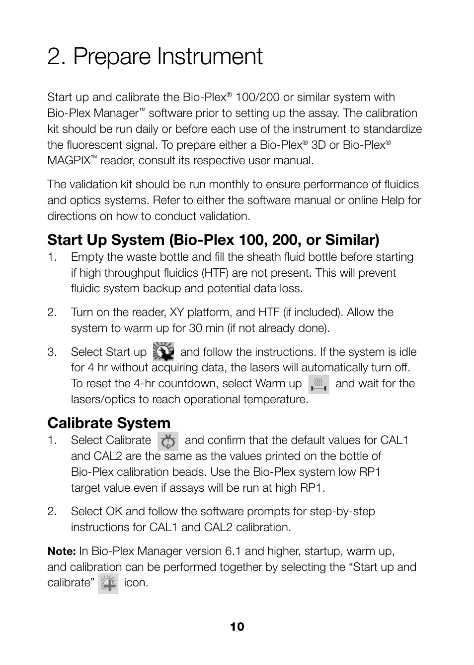 Prepare instrument, Calibrate system | Bio-Rad Bio-Plex Pro™ TGF-β Assays User Manual | Page 12 / 43