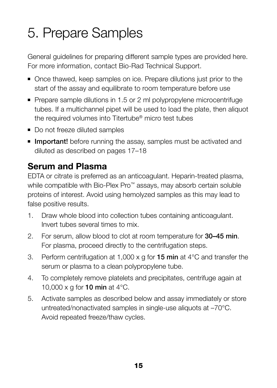 Prepare samples, Serum and plasma | Bio-Rad Bio-Plex Pro™ TGF-β Assays User Manual | Page 17 / 43