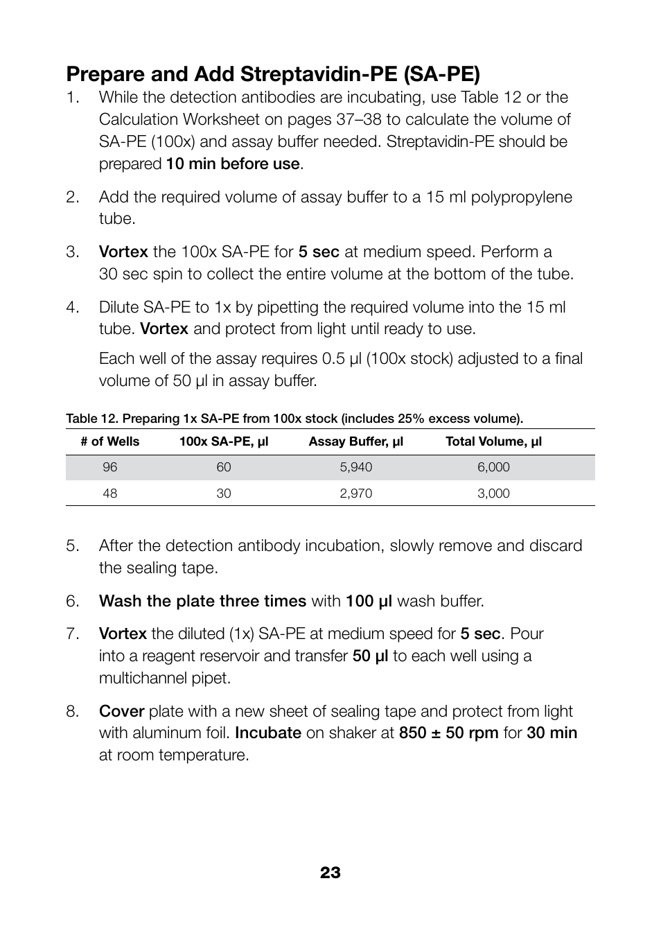 Prepare and add streptavidin-pe (sa-pe) | Bio-Rad Bio-Plex Pro™ TGF-β Assays User Manual | Page 25 / 43