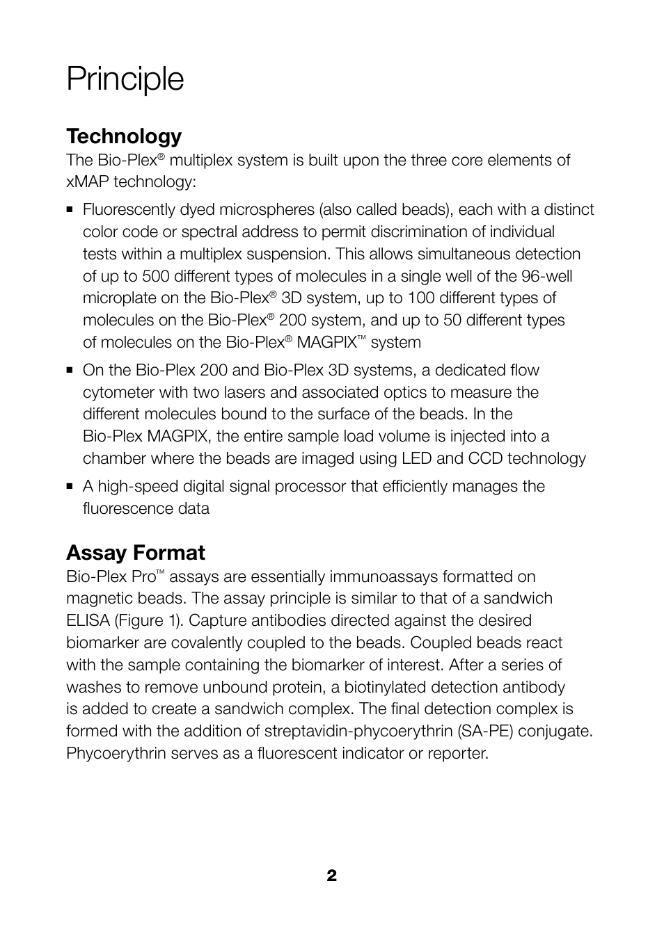 Principle, Principle 2, Technology | Assay format | Bio-Rad Bio-Plex Pro™ TGF-β Assays User Manual | Page 4 / 43