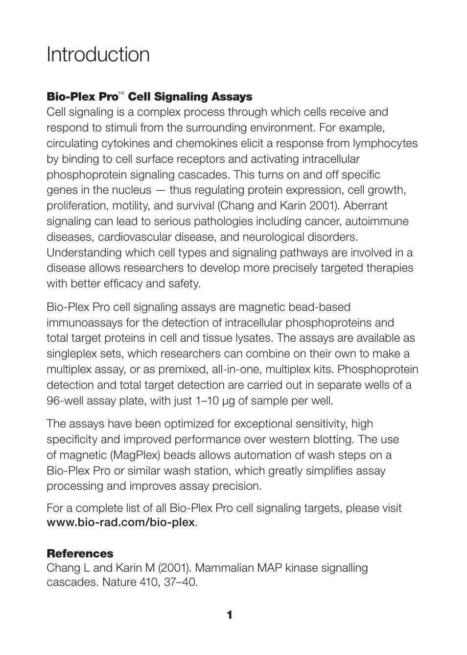 Introduction, Introduction 1 | Bio-Rad Bio-Plex Pro™ Magnetic Cell Signaling Assays User Manual | Page 3 / 38