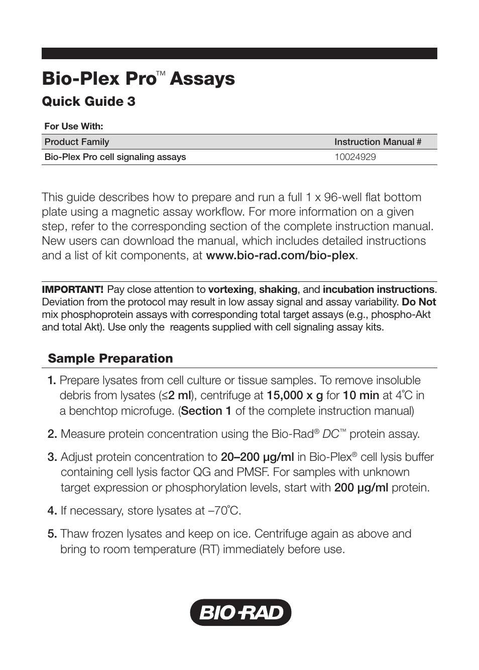 Bio-Rad Bio-Plex Pro™ Magnetic Cell Signaling Assays User Manual | 4 pages