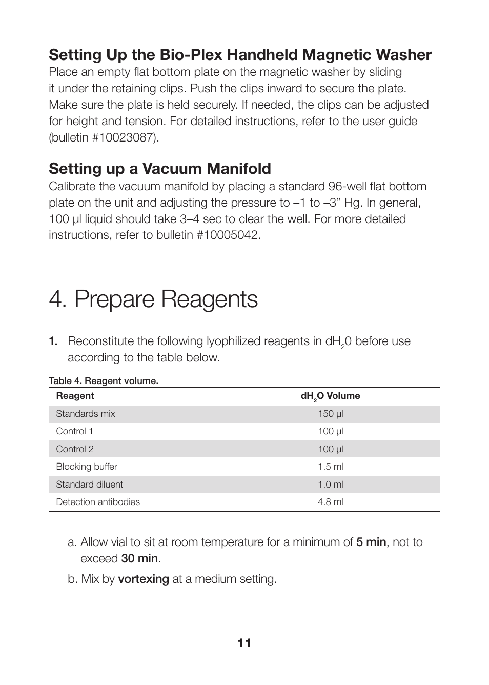Prepare reagents, Prepare reagents 11, Setting up the bio-plex handheld magnetic washer | Setting up a vacuum manifold | Bio-Rad Apoptosis Assays User Manual | Page 13 / 37