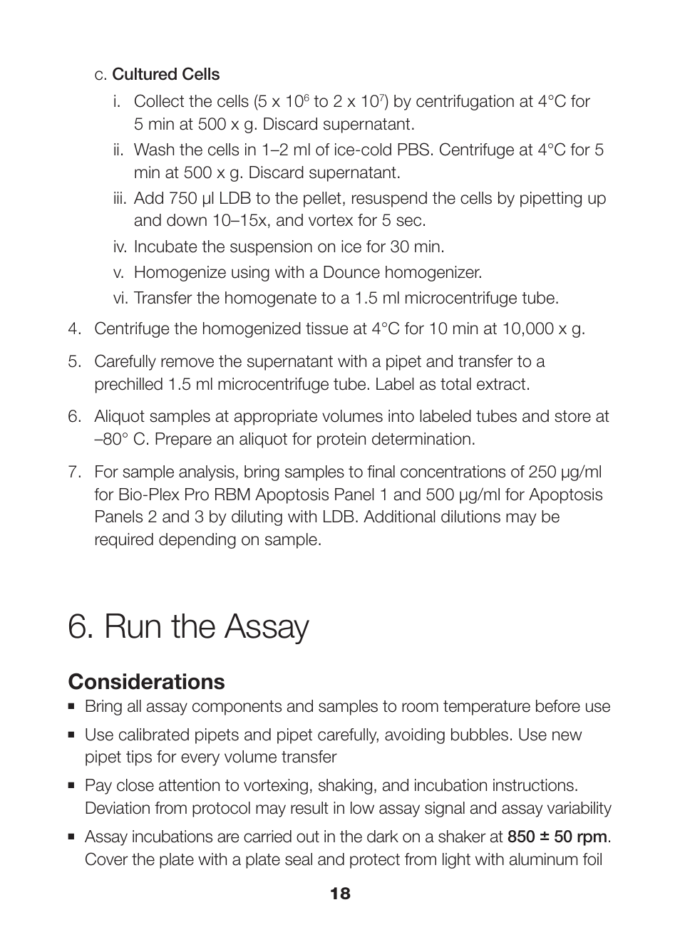 Run the assay, Run the assay 18, Considerations | Bio-Rad Apoptosis Assays User Manual | Page 20 / 37