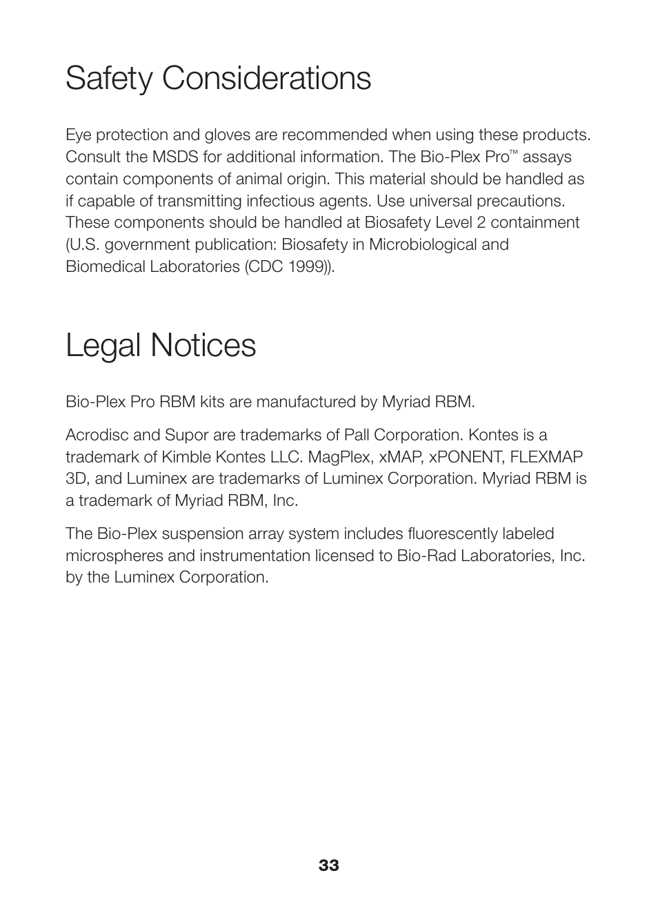 Safety considerations, Legal notices | Bio-Rad Apoptosis Assays User Manual | Page 35 / 37